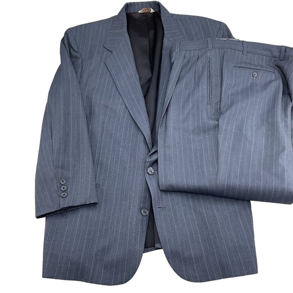 Macys‎ Design Studio Suit Men 44 35Wx28L Gray Stripe Classic Career Wool USA - Picture 1 of 16